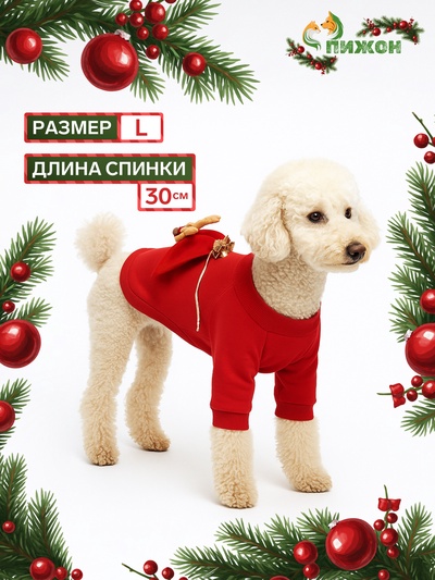 Кофта новогодняя для животных «Подарок», размер L (ДС 30, ОГ 42 см), красный