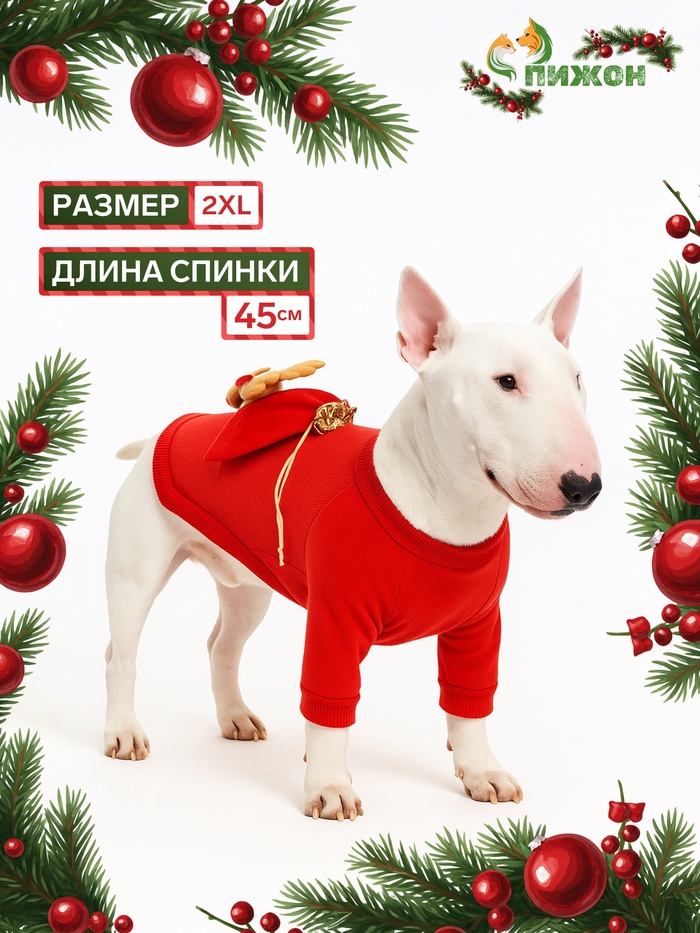 Кофта новогодняя для животных «Подарок», размер 2XL (ДС 45, ОГ 55 см), красный - Фото 1