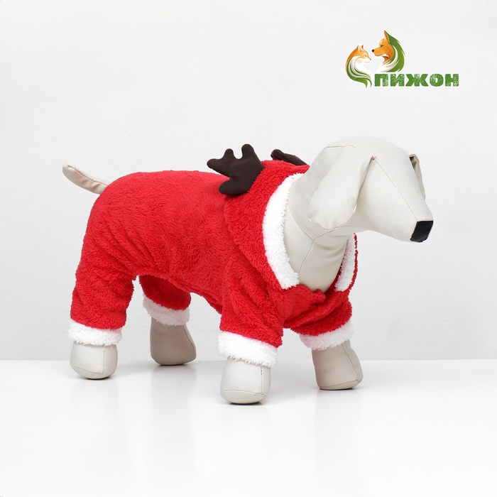 Новогодний костюм для животных "Олень", XXL (ДС 40, ОГ 52 см), красный - Фото 1