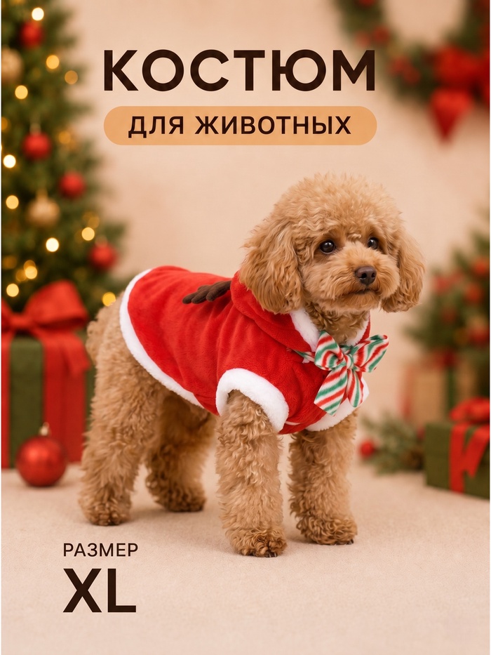 Костюм для животных «Новогодний с рожками», размер XL (ДС 40, ОГ 50 см) - Фото 1