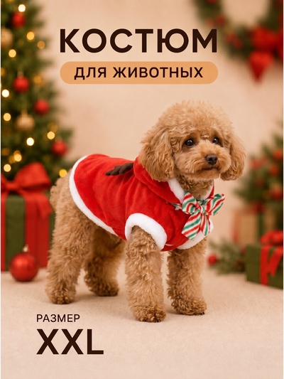 Костюм для животных «Новогодний с рожками», размер 2XL (ДС 45, ОГ 55 см)