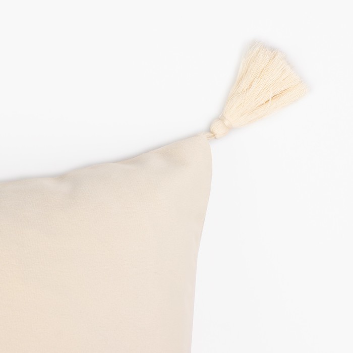 Чехол на подушку 2шт. с кисточками Этель цвет молочный, 45х45 см, 100% п/э, велюр
