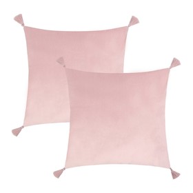 Чехол на подушку 2шт. с кисточками Этель цвет розовый, 45х45 см, 100% п/э, велюр
