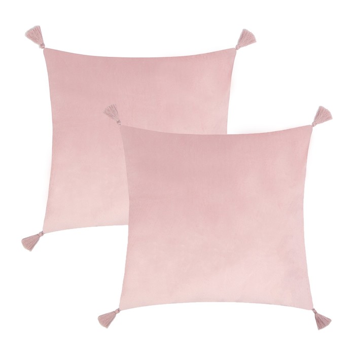 Набор декоративных наволочек Этель с кисточками, цвет розовый, 45х45 см - 2 шт, полиэстер, велюр - Фото 1
