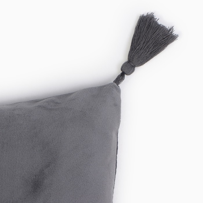Чехол на подушку 2шт. с кисточками Этель цвет серый, 45х45 см, 100% п/э, велюр