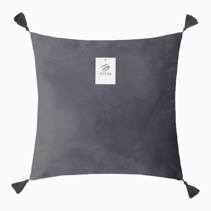 Чехол на подушку 2шт. с кисточками Этель цвет серый, 45х45 см, 100% п/э, велюр