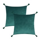 Чехол на подушку 2шт. с кисточками Этель цвет зеленый, 45х45 см, 100% п/э, велюр