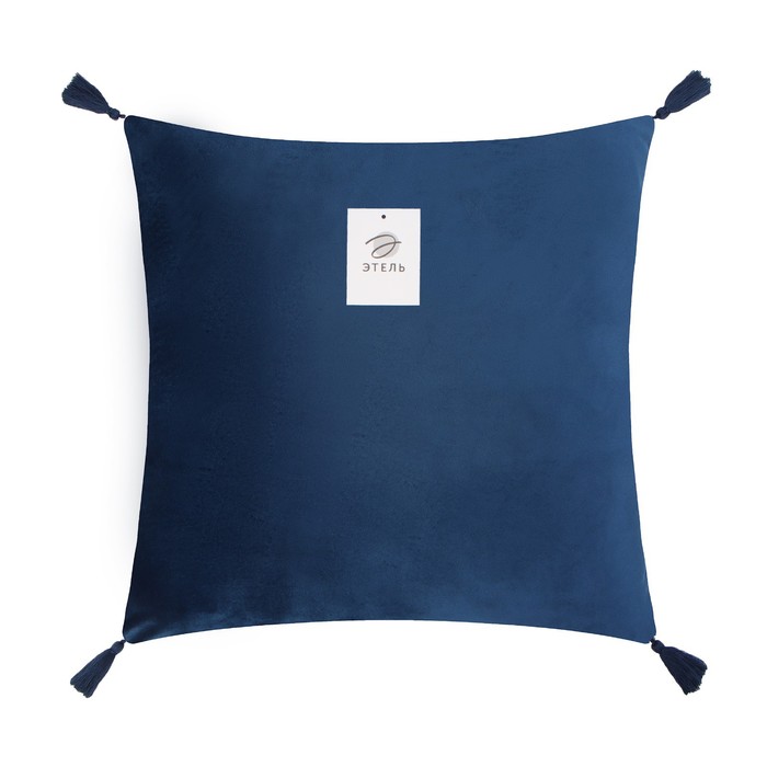 Чехол на подушку 2шт. с кисточками Этель цвет синий, 45х45 см, 100% п/э, велюр