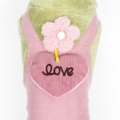 Комбинезон Love, размер XS, ДС 20 см, ОГ 30 см, ОШ 20 см, зелёный, розовый