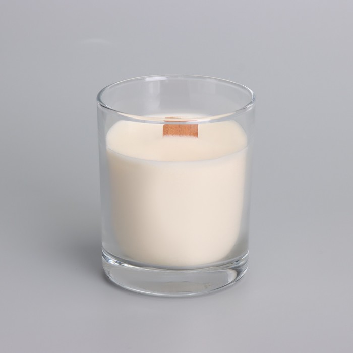 Свеча из соевого воска в стакане с деревянным фитилем и крышкой "Кокосовый рай", 110 гр - фото 1904990024