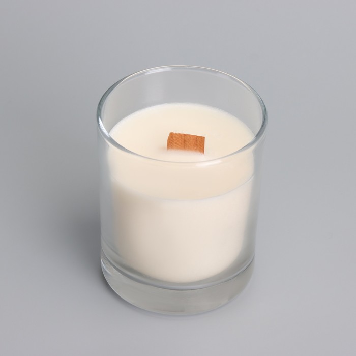 Свеча из соевого воска в стакане с деревянным фитилем и крышкой "Кокосовый рай", 110 гр - фото 1882882811