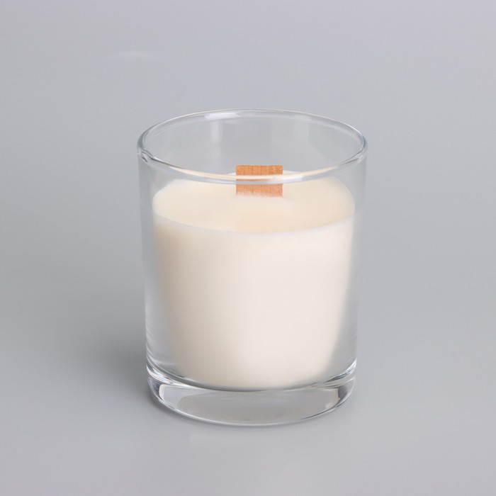 Свеча из соевого воска в стакане с деревянным фитилем и крышкой "Нежный кашемир", 110 гр - фото 1909361467