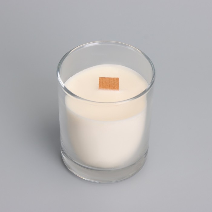 Свеча из соевого воска в стакане с деревянным фитилем и крышкой "Нежный кашемир", 110 гр - фото 1909361468
