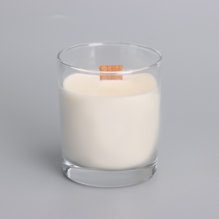 Свеча из соевого воска в стакане с деревянным фитилем и крышкой "Французская ваниль", 110 гр - фото 1909361472
