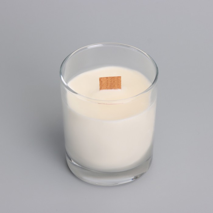 Свеча из соевого воска в стакане с деревянным фитилем и крышкой "Французская ваниль", 110 гр - фото 1909361473