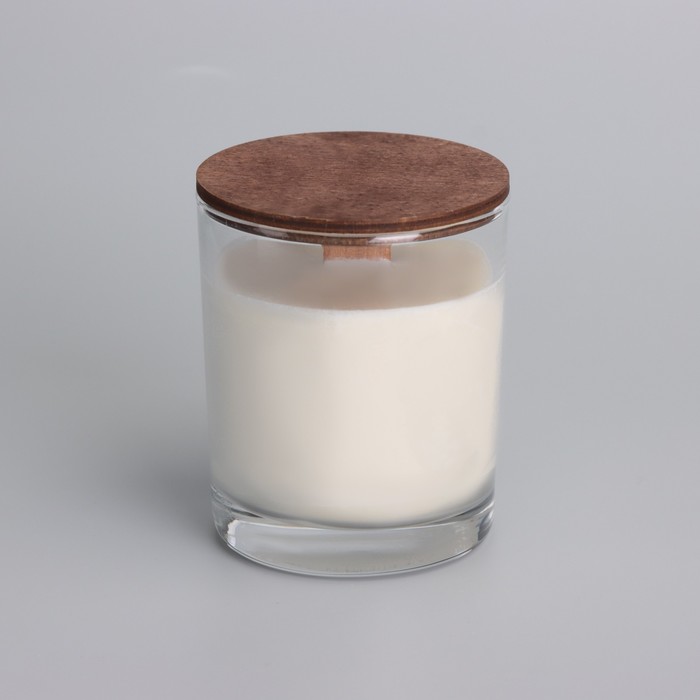 Свеча из соевого воска в стакане с деревянным фитилем и крышкой "Французская ваниль", 110 гр - фото 1909361474