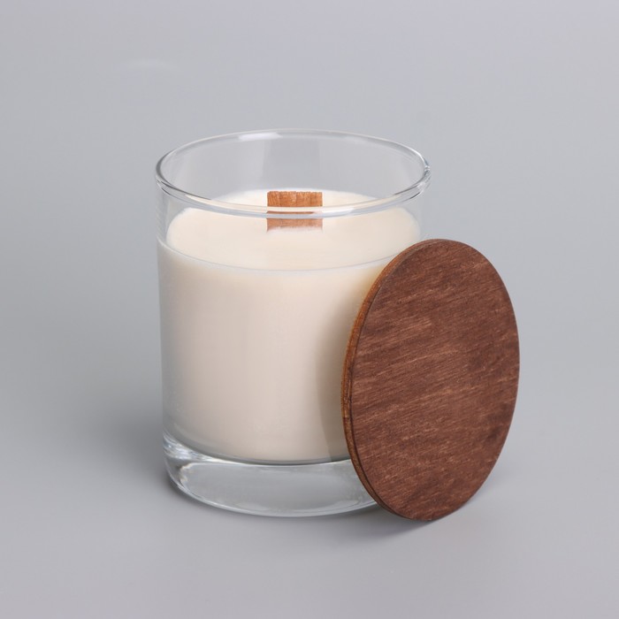 Свеча из соевого воска в стакане с деревянным фитилем и крышкой "Сандаловое дерево", 110 гр - фото 1909361476