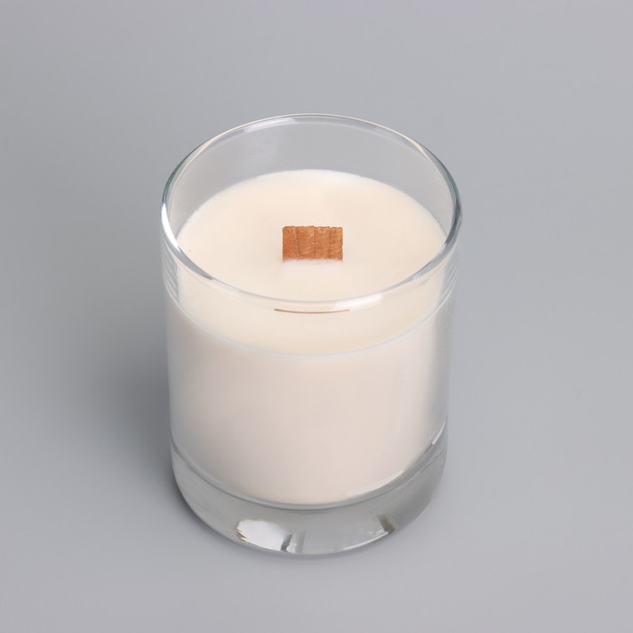 Свеча из соевого воска в стакане с деревянным фитилем и крышкой "Сандаловое дерево", 110 гр - фото 1909361478