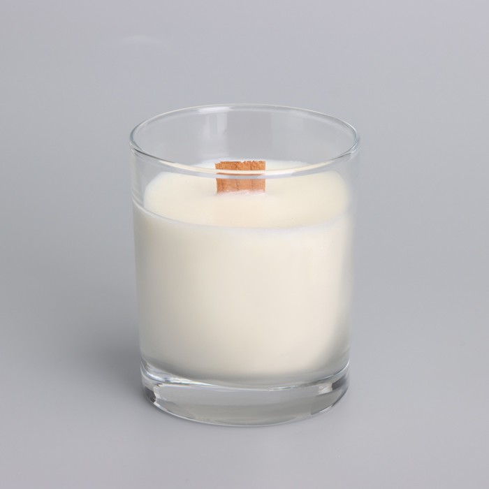 Свеча из соевого воска в стакане с деревянным фитилем и крышкой "Ванильный капучино", 110 гр - фото 1909361482