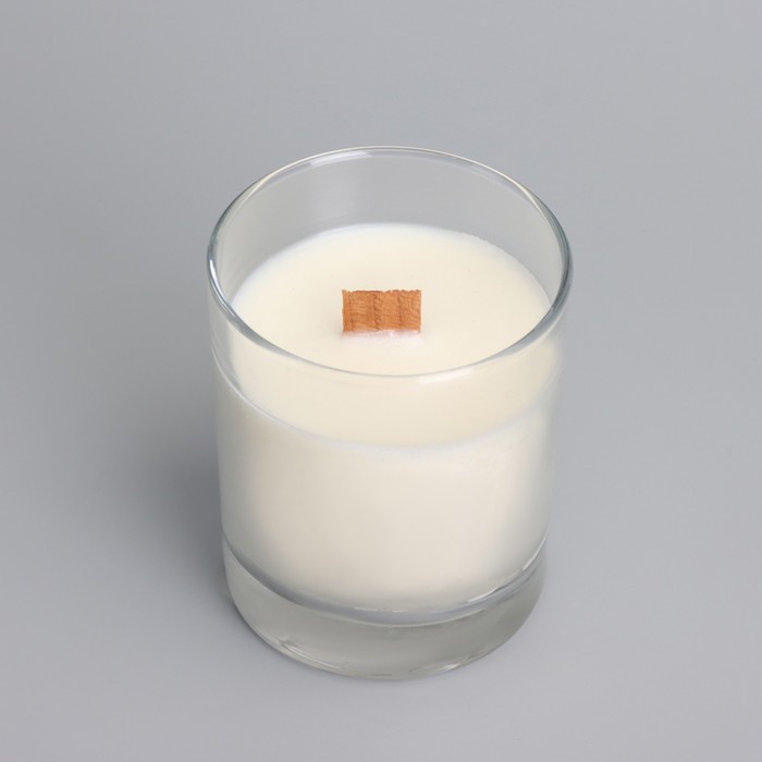 Свеча из соевого воска в стакане с деревянным фитилем и крышкой "Ванильный капучино", 110 гр - фото 1909361483