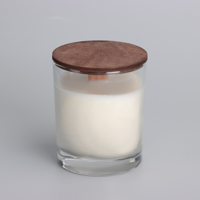 Свеча из соевого воска в стакане с деревянным фитилем и крышкой "Ванильный капучино", 110 гр - фото 1909361484