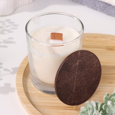 Ароматическая свеча в стакане с крышкой «Ароматная корица», из соевого воска, с деревянным фитилем, 110 г