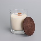 Свеча из соевого воска в стакане с деревянным фитилем и крышкой "Ароматная корица", 110 гр - фото 9611970