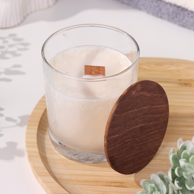 Ароматическая свеча в стакане «Сочное манго», из соевого воска с деревянным фитилем и крышкой, 110 г