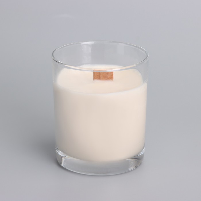 Свеча из соевого воска в стакане с деревянным фитилем и крышкой "Сочное манго", 110 гр - фото 1909361492