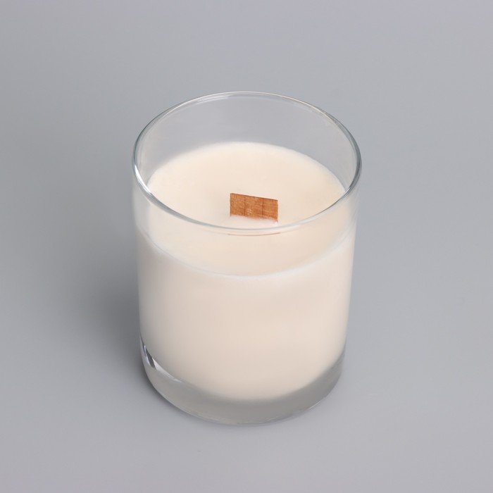Свеча из соевого воска в стакане с деревянным фитилем и крышкой "Сочное манго", 110 гр - фото 1909361493