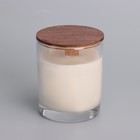 Свеча из соевого воска в стакане с деревянным фитилем и крышкой "Сочное манго", 110 гр - фото 9611978