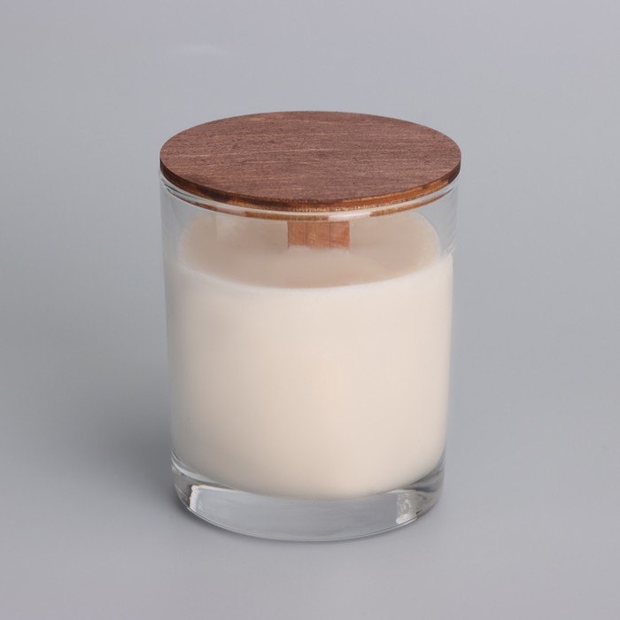 Свеча из соевого воска в стакане с деревянным фитилем и крышкой "Сочное манго", 110 гр - фото 1909361494