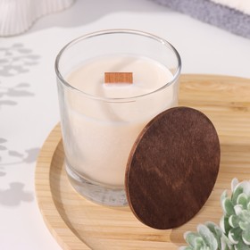 Свеча из соевого воска в стакане с деревянным фитилем и крышкой "Лесная малина", 110 гр