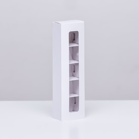 Коробка под 5 конфет с обечайкой, с окном, с тонкими разделителями, белый 21х5х3,3 см