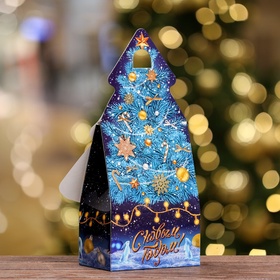 Подарочная новогодняя коробка «Ёлка »Синий иней", фигурная, 15.7×9.5×22.5 см
