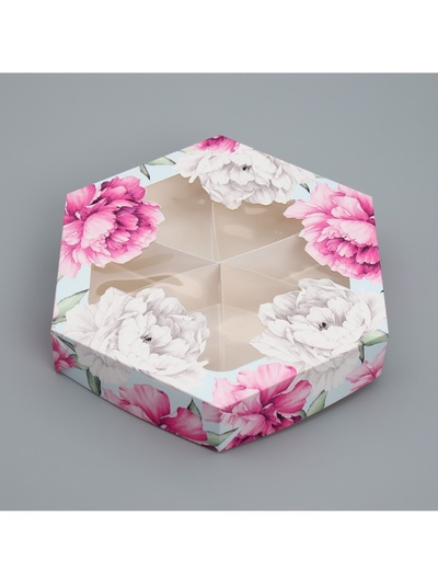 Коробка кондитерская, упаковка, «Пионы», 23 х 23х 4 см