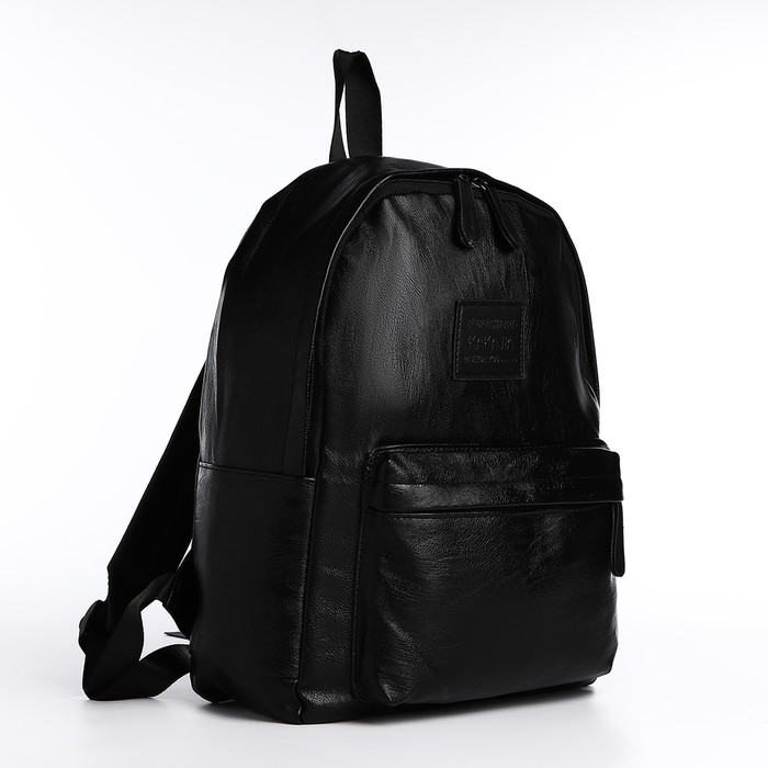 Рюкзак женский из искусственной кожи на молнии, 3 кармана, цвет чёрный - Фото 1