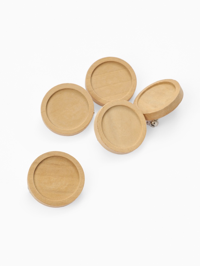 Основа для броши деревянная d=2.5 см, набор 5 шт., светло-коричневая