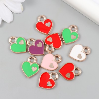 Пластиковый элемент, декоративная подвеска под металл «Арт Узор. Сердце в сердце», набор 10 шт., 0.2×1.5×1.9 см, МИКС