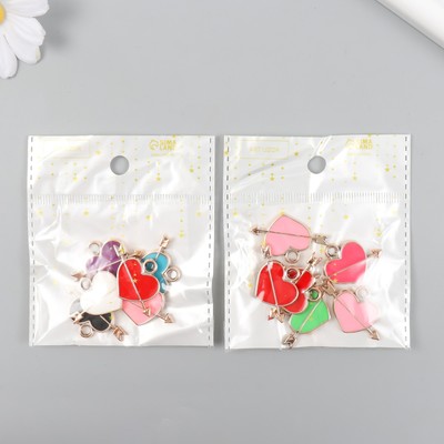 Пластиковый элемент, декоративная подвеска под металл «Арт Узор. Сердце со стрелой», набор 6 шт., 0.2×3.4×2.2 см, МИКС