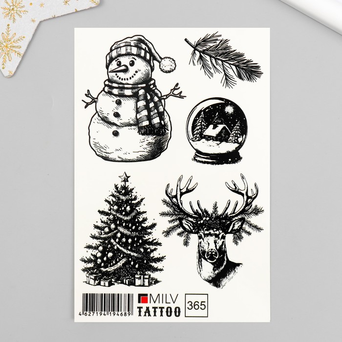 Новогодняя татуировка на тело "Снеговик" 10х15 см - Фото 1