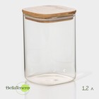 Банка стеклянная для сыпучих продуктов с бамбуковой крышкой BellaTenero «Эко. Квадратная», 1,2 л, 10×15,5 см - фото 1095188