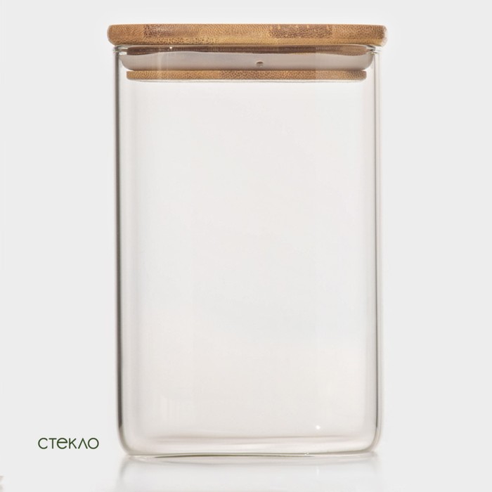 Банка стеклянная для сыпучих продуктов с бамбуковой крышкой BellaTenero «Эко. Квадратная» 1,2 л, 10×15,5 см