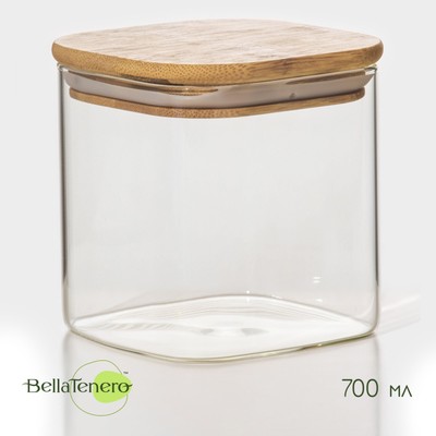 Банка для сыпучих продуктов BellaTenero «Эко. Квадратная», 700 мл, 10×10.5 см, с бамбуковой крышкой, стекло