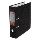 Папка-регистратор 75 мм, А4, Calligrata, эконом мрамор, нижний металлический кант, черная - Фото 3