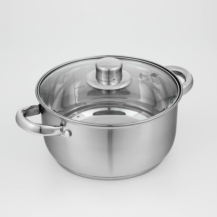 УЦЕНКА Кастрюля из нержавеющей стали Доляна «Гретте», 3,2 л, d=20 см, с крышкой, капсульное дно, индукция - Фото 1