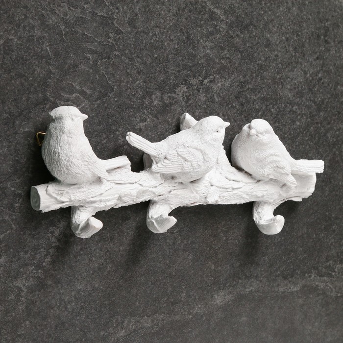 Подвесной декор - вешалка Веточка с тремя птичками белая
