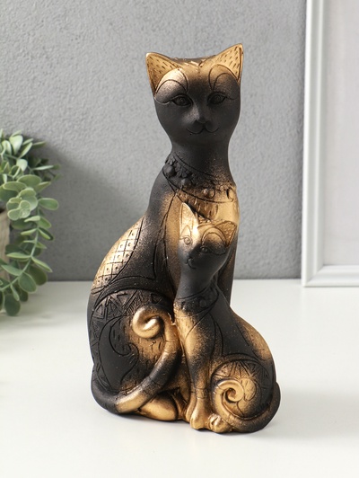 Копилка для денег «Коты Фараоны», гипс, чёрная в золоте, 27.5×15×9 см