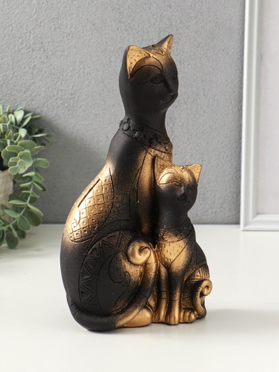 Копилка для денег «Коты Фараоны», гипс, чёрная в золоте, 27.5×15×9 см