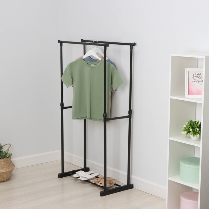 Вешалка - стойка напольная для одежды LaDо́m, двойная, телескопическая, 80×42×90(150) см, чёрная - Фото 1